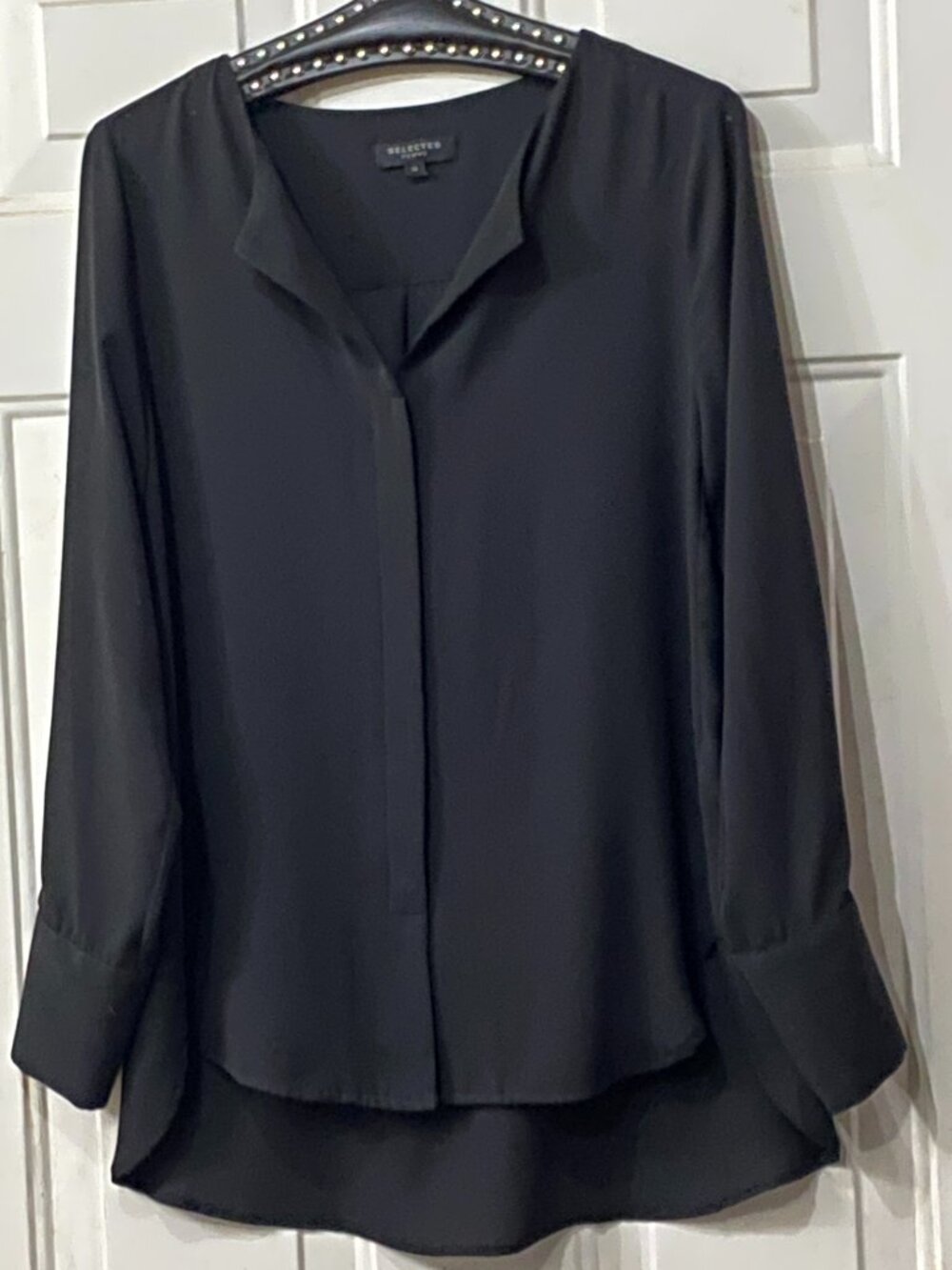 Selected Femme Blouse Button Up Black Semi Sheer Long Sleeve Sz EU 36 US M